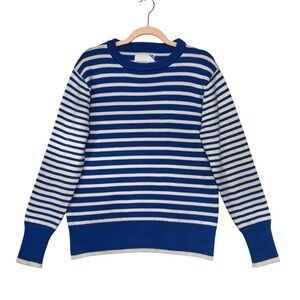 Addison Bay Womens Blue White Striped Knit Crewneck Sweater Nautical Size M